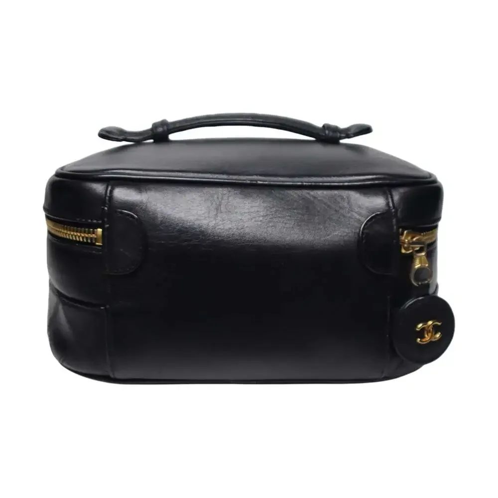 Chanel Leather Top Handle Quilted Detail Vanity Bag Authentic